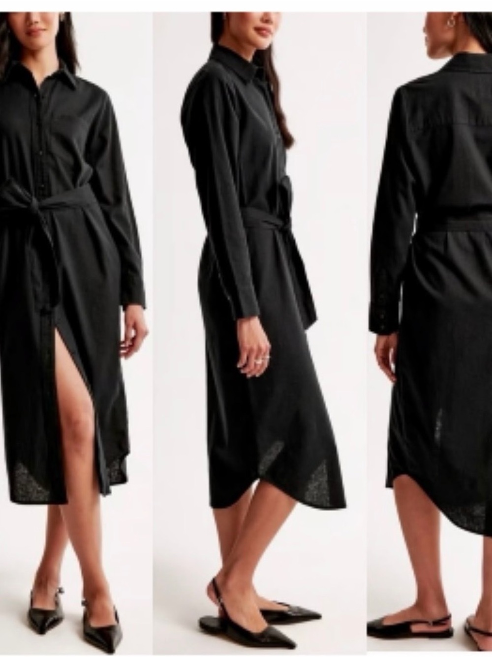 ⚡️Abercrombie & Fitch Black Button-Front Shirt Dress with Waist Tie